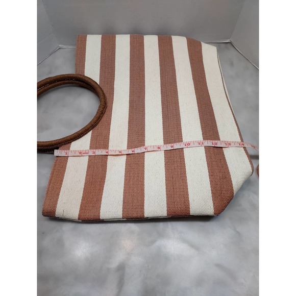 Neiman Marcus Light Brown Cream Striped Woven Tote - Picture 3 of 8